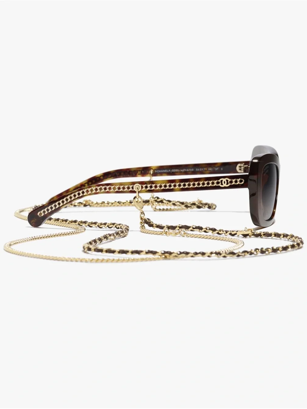 NEW CHANEL rectangle Brown Tortoise Frame Sunglasses with Gold Chain CH5553A